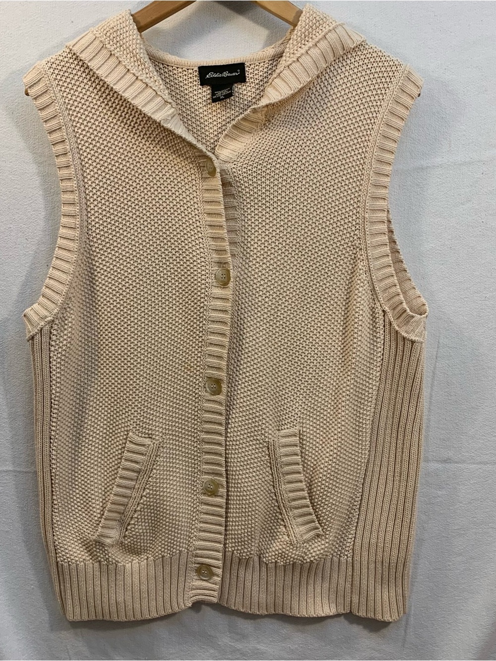 Eddie Bauer Women’s Cream Hooded Knit Button-Front Vest